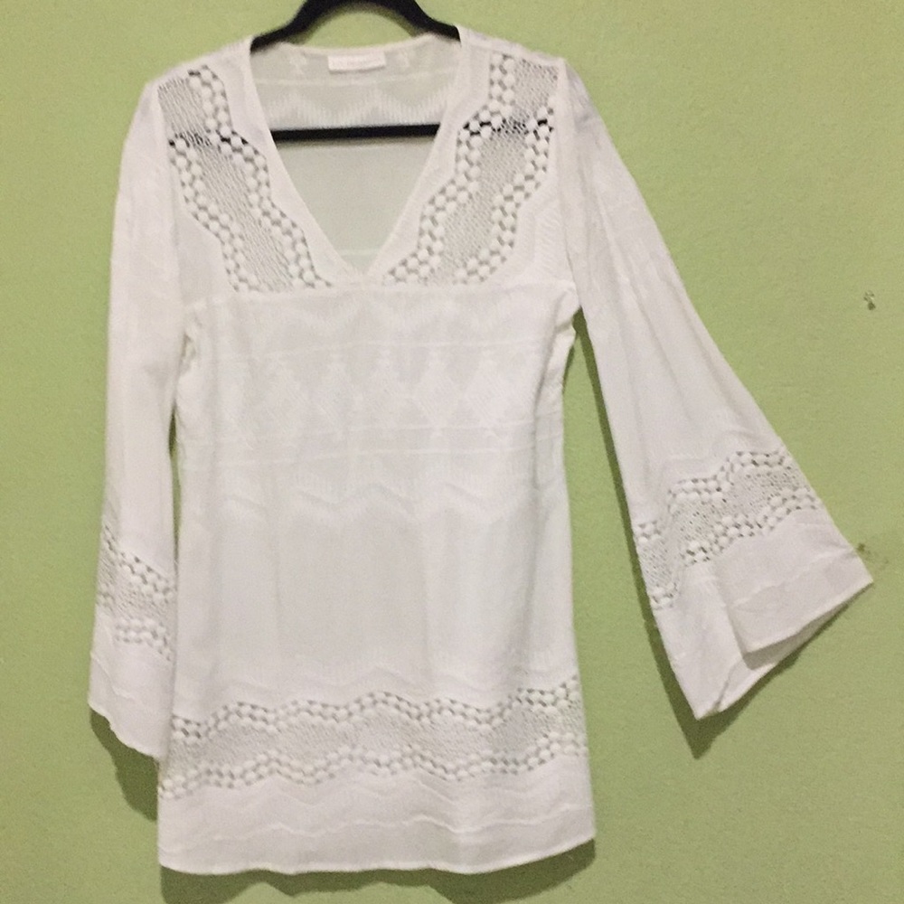 La Blanca crochet knit viscose semi-sheer coverup